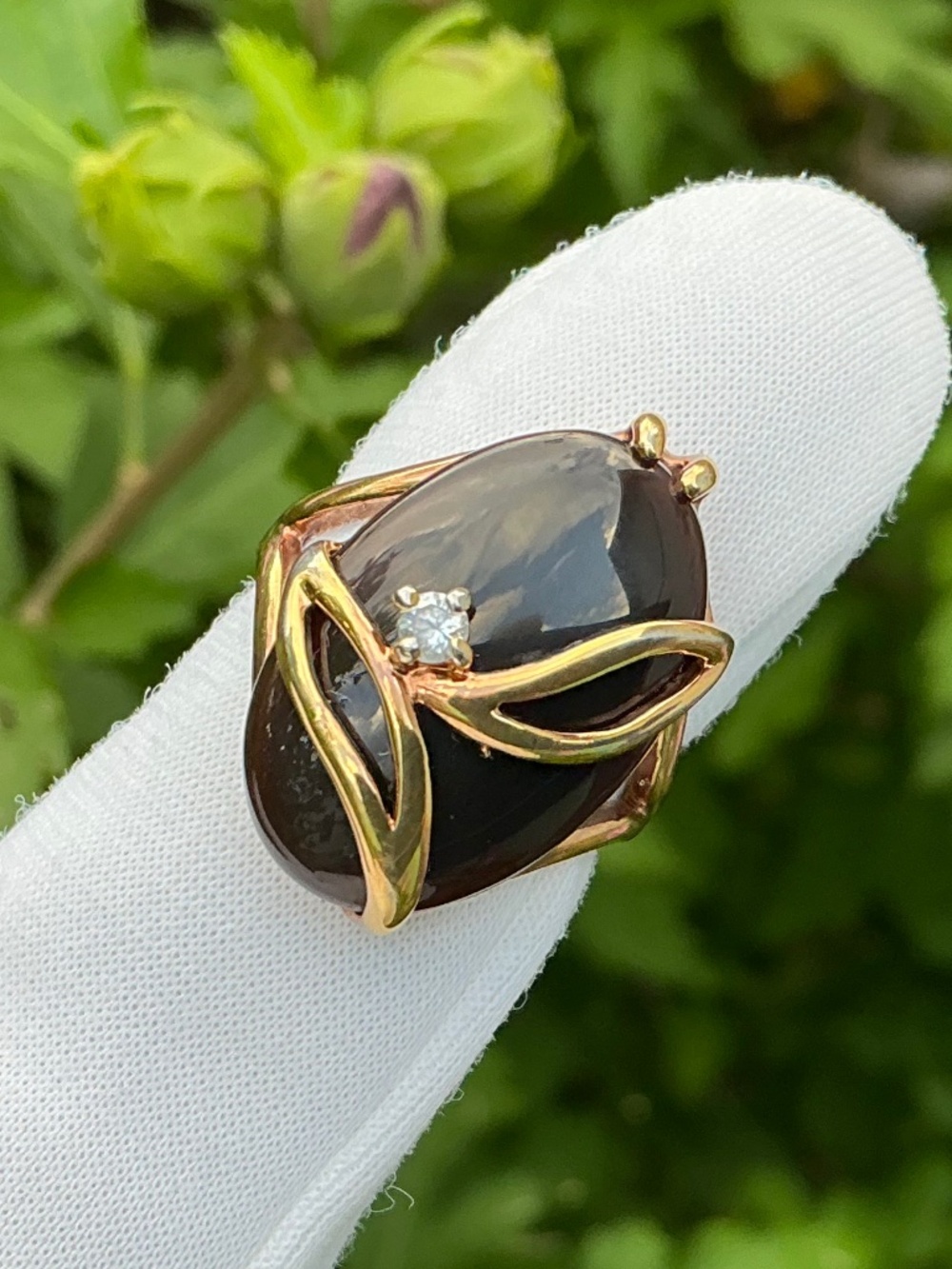 Vintage Seta Oval Black Onyx & Crystal Gold Plated Statement Ring Size 6 - Picture 3 of 13